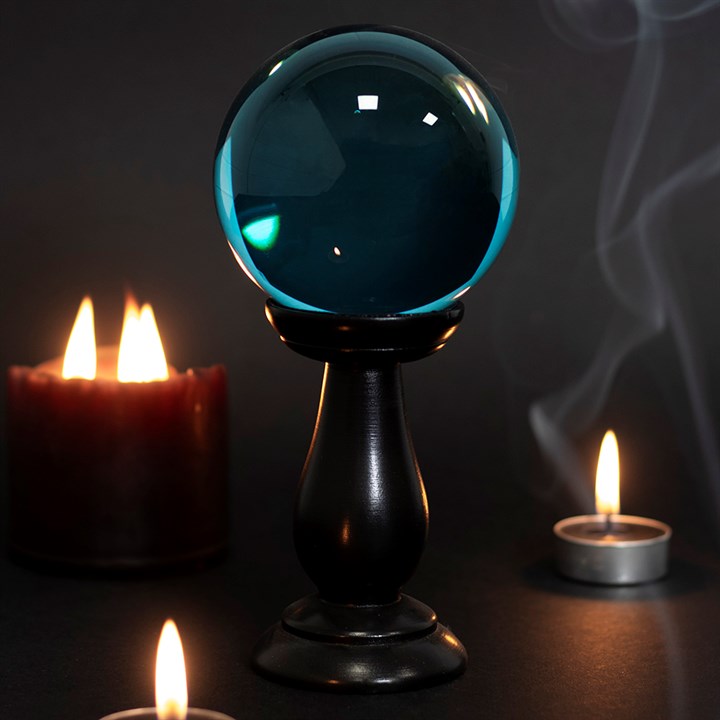 SMALL TEAL CRYSTAL BALL ON STAND